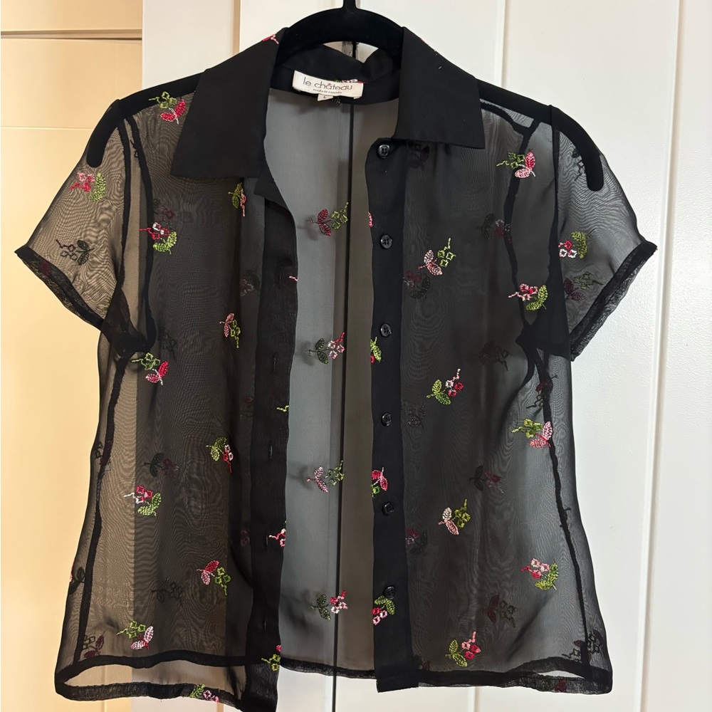 Le Chateau Black Blouse with Colorful Embroidery